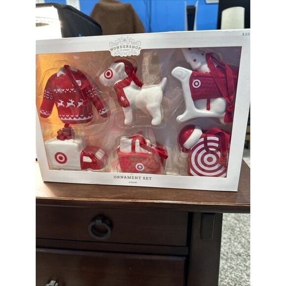 Target Exclusive Wondershop Ornament Set of 6 Bullseye Dog Cart Shopping Bag - Picture 1 of 6